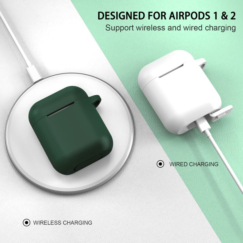 ATUAT Compatible with AirPods Case Cover, Full Protective Silicone Skin Dust-Proof Designed for Apple AirPods 1st 2nd Generation with Keychain, Front LED Visible, Dark Green - Image 4